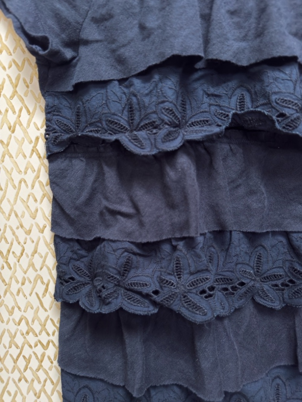 Hollister Navy Tiered Ruffle Eyelet Lace Tee Y2K Coquette Babydoll Top M - Picture 4 of 8